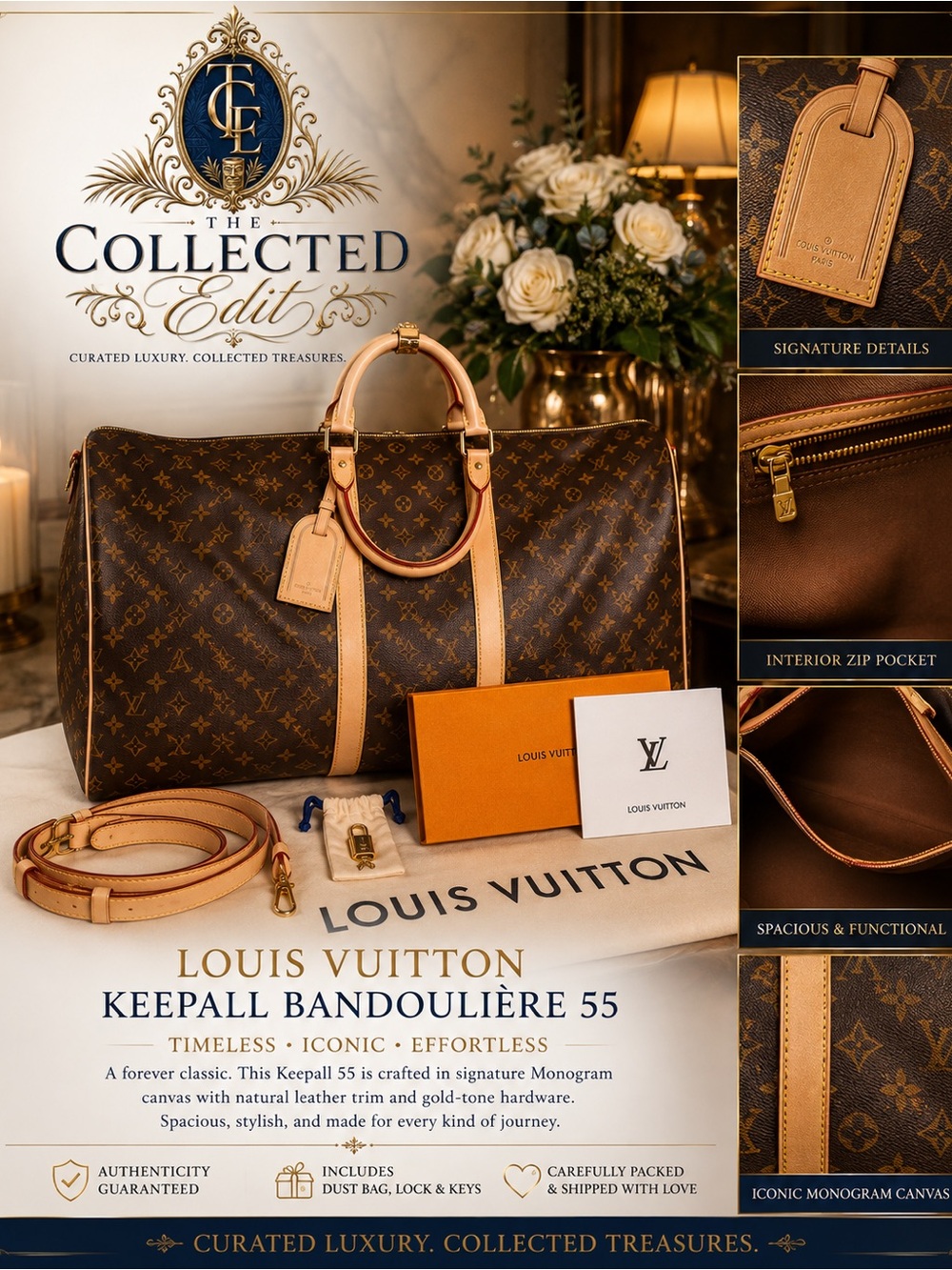Louis Vuitton Monogram Keepall Bandoulière 55 - Brown/Beige